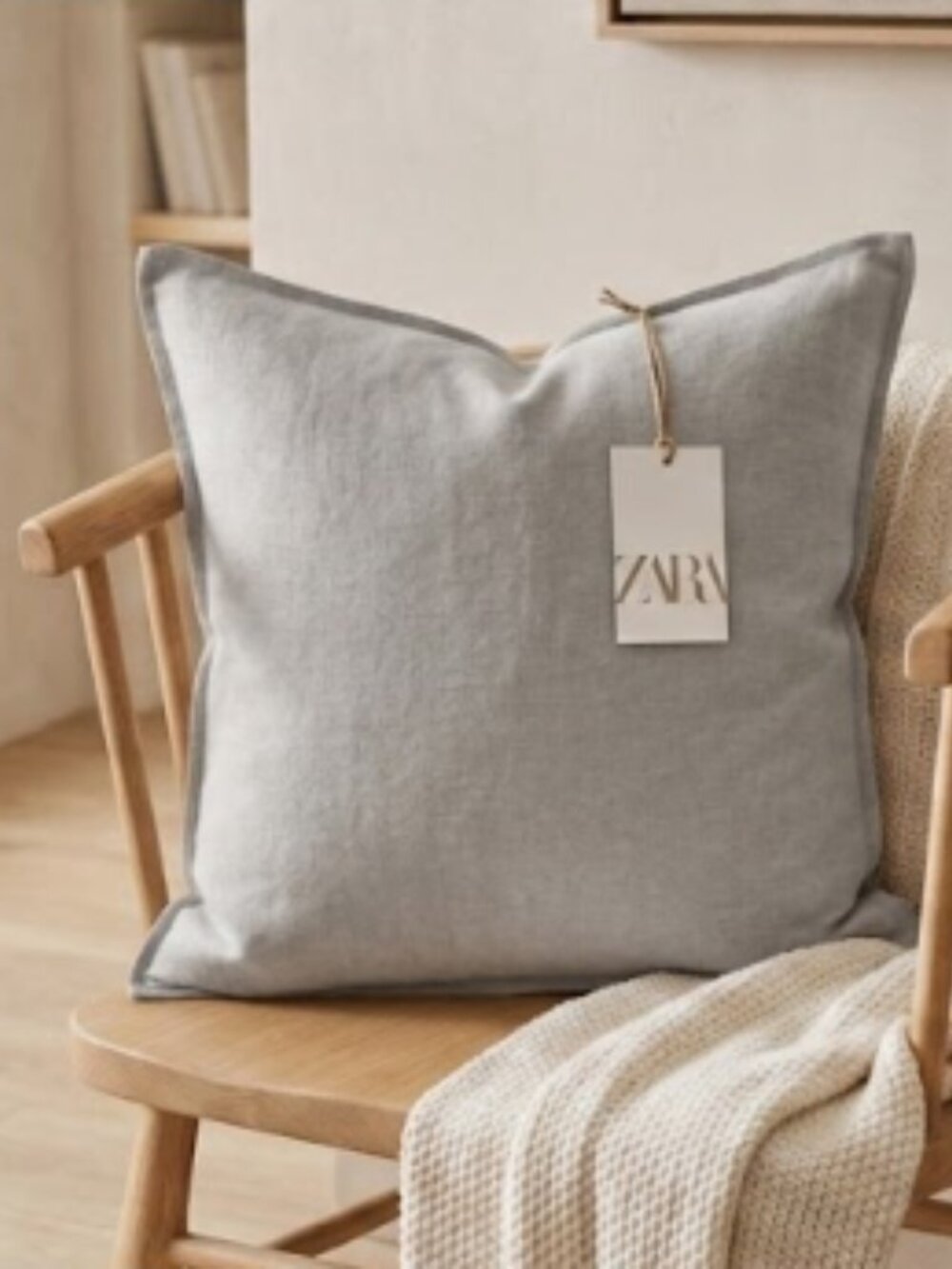 NWT Zara Home European Linen Cushion Cover Light Grey Blue 17.5"